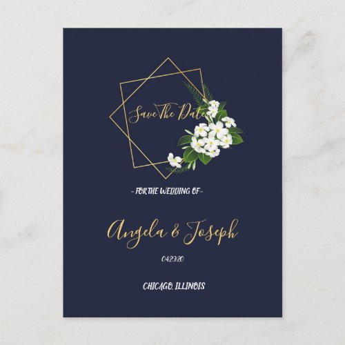 Elegant Classy Navy Geometric save the date Postcard