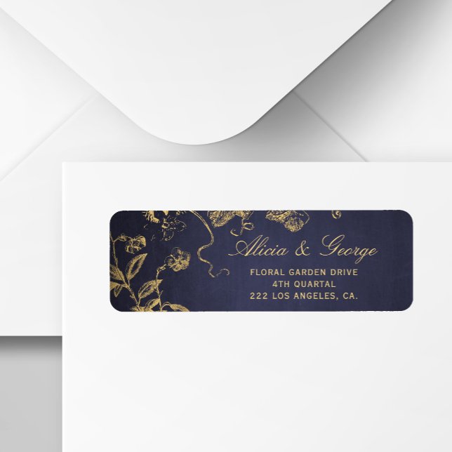 Elegant classy navy gold vintage rsvp wedding label (Creator Uploaded)