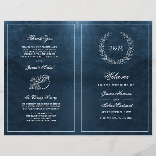 Elegant Classy Navy Seashell Beach Wedding Program