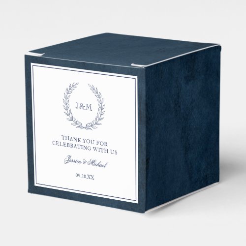 Elegant Classy Navy Watercolor Monogram Wedding Favor Boxes