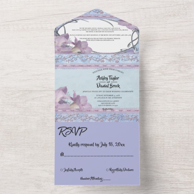 Elegant Classy Ornate Glam Classic Formal Wedding All In One Invitation (Inside)