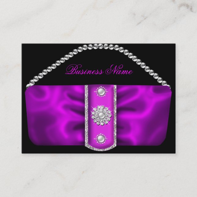 Elegant Classy Ornate Pink Silver Purse Profile Business Card (Front)