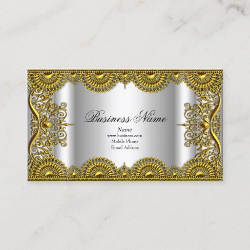 Customizable Elegant Classy Ornate Silver Gold Lace Profile Business Cards