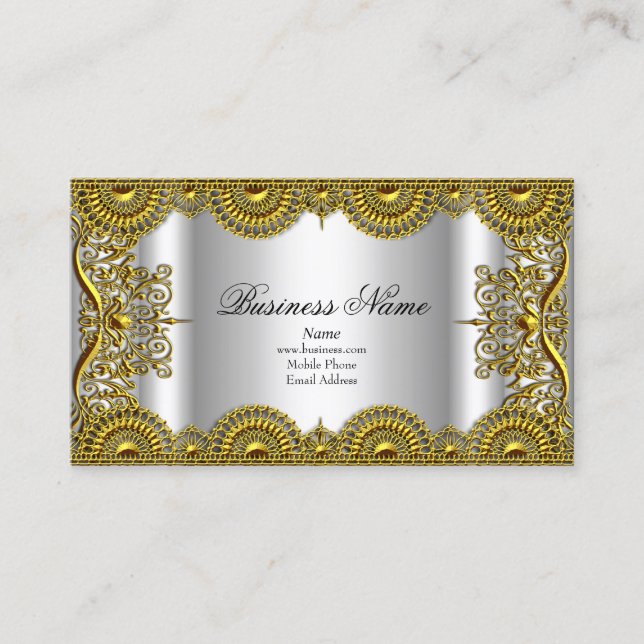 Elegant Classy Ornate Silver Gold Lace Profile Business Card (Front)