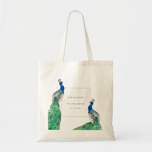 Elegant Classy Ornate Watercolor Peacock Wedding Tote Bag