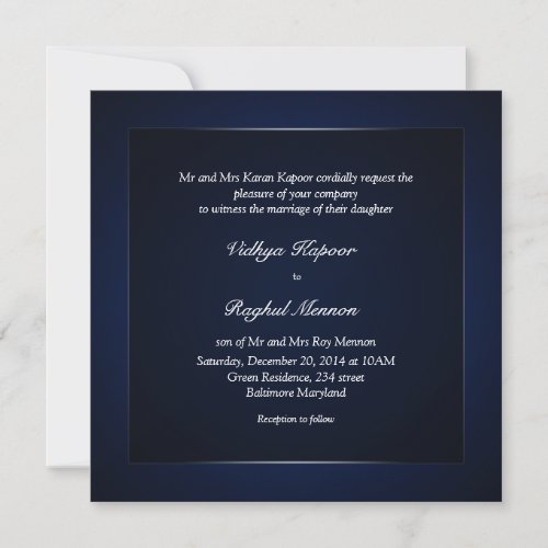 Elegant Classy Pattern Blue Wedding Invitation