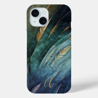 Elegant Classy Peacock Feathers Gold Monogrammed