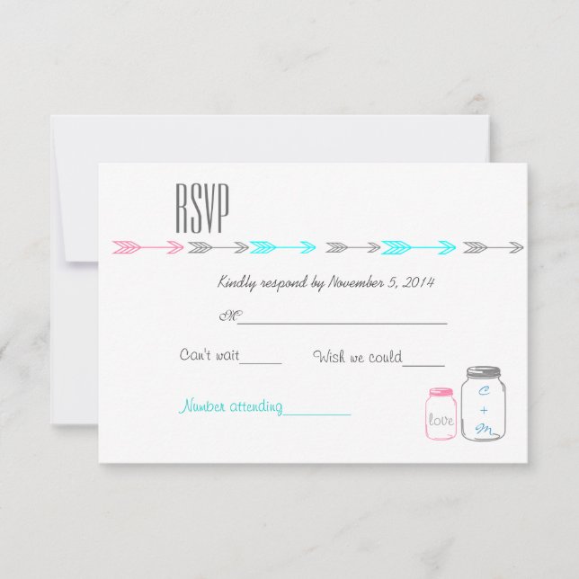 Elegant Classy Pink | Aqua | Gray RSVP card (Front)