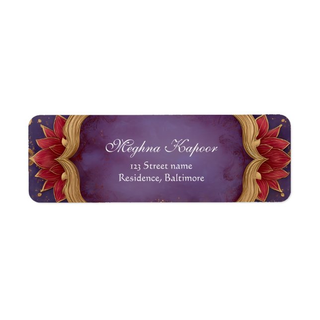 Elegant Classy Pink Lotus Indian Wedding Purple Label (Front)