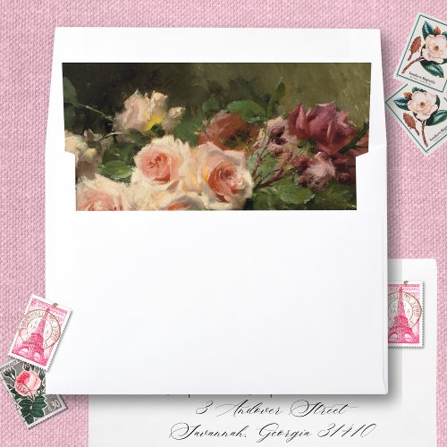 Elegant Classy Pink Purple Floral Fine Art Wedding Envelope Liner