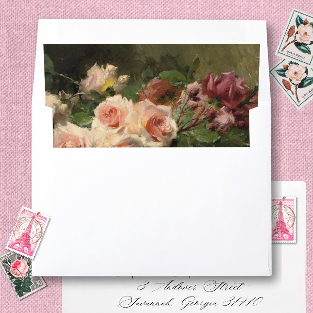 Elegant Classy Pink Purple Floral Fine Art Wedding Envelope Liner (This fine art wedding envelope liner will add a touch of elegance to your wedding invites)