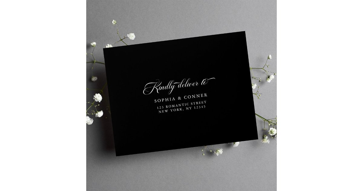 Elegant Classy Pre-Printed Address RSVP Black Envelope | Zazzle