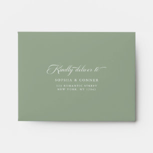 Elegant Classy Pre-Printed Address RSVP Sage Green Envelope