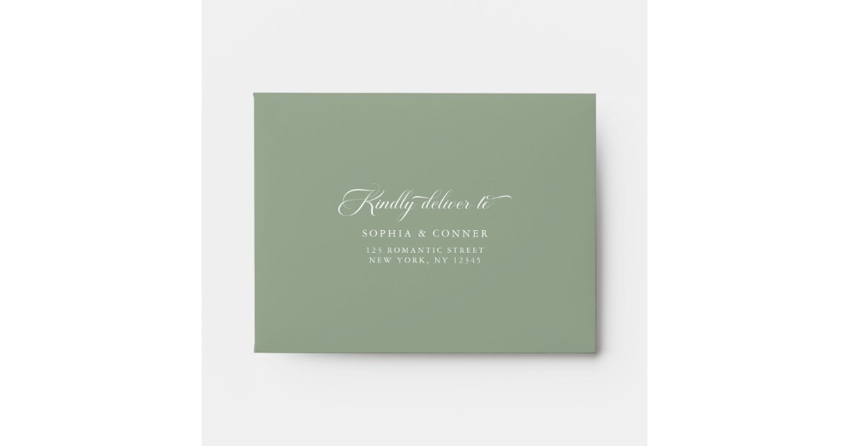 Elegant Classy Pre-Printed Address RSVP Sage Green Envelope | Zazzle