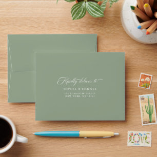 Elegant Classy Pre-Printed Address RSVP Sage Green Envelope