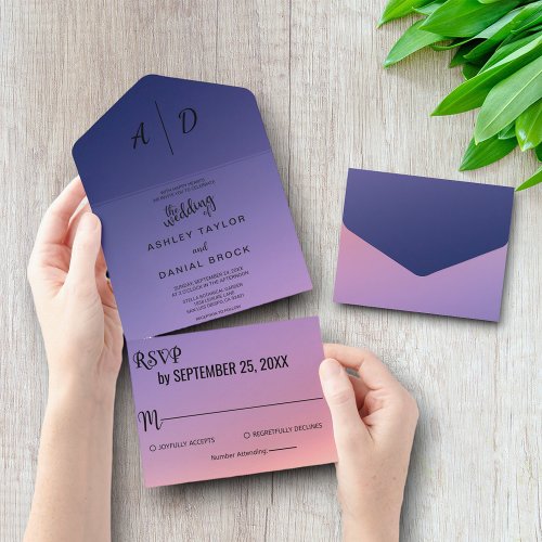 Elegant classy purple All in One Wedding Invite