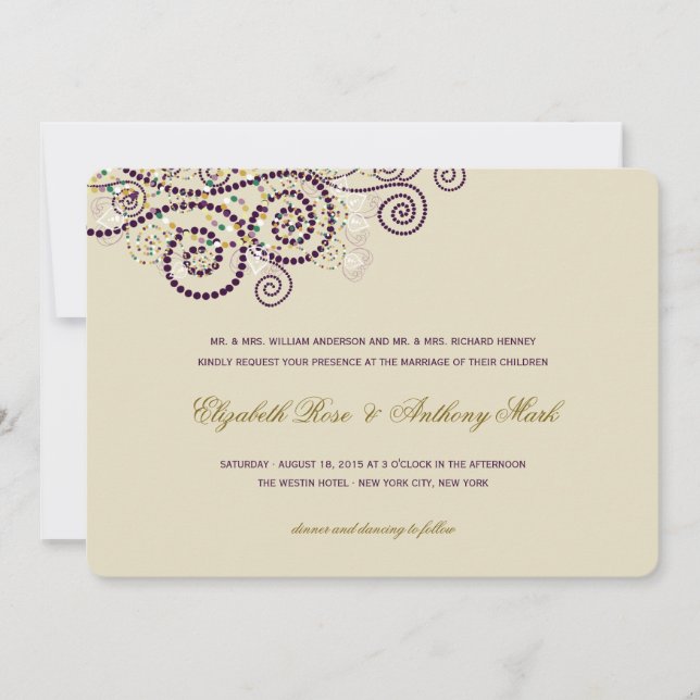 Elegant Classy Purple Boho Spirals Wedding Invite (Front)