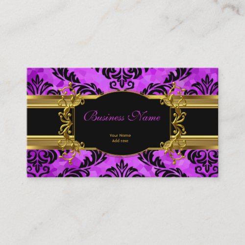 Elegant Classy Purple Gold Damask Floral Profile Business Cards