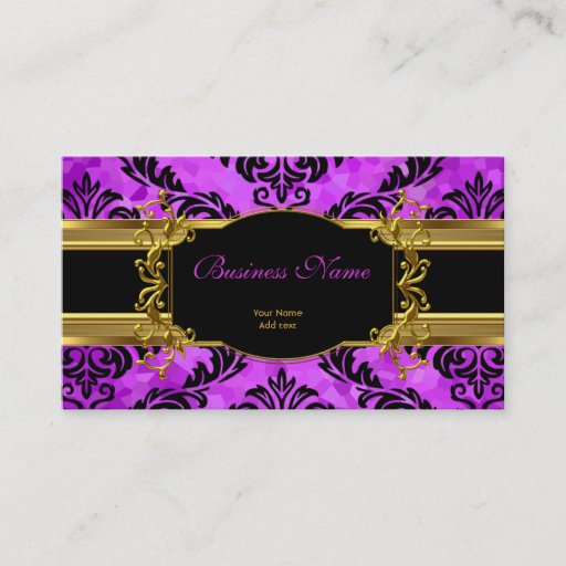 Customizable Elegant Classy Purple Gold Damask Floral Profile Business Cards