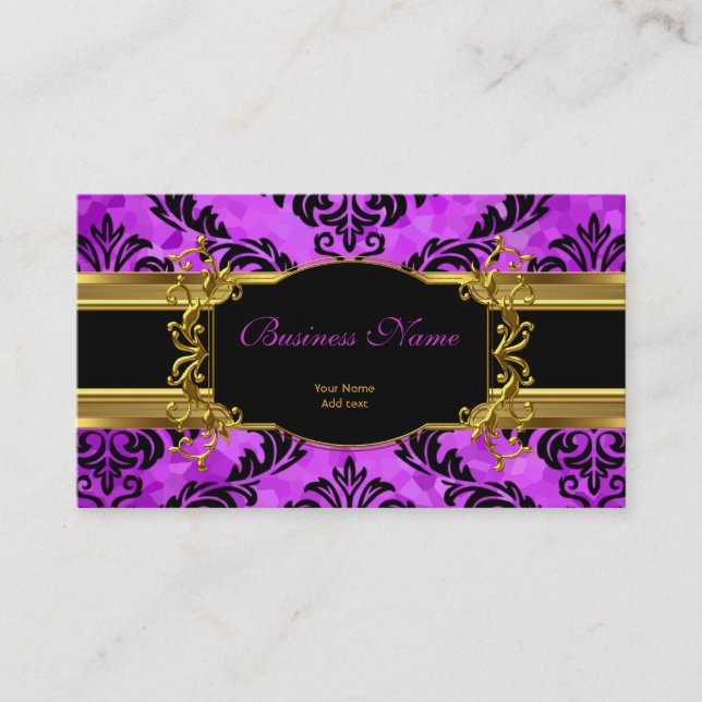 Elegant Classy Purple Gold Damask Floral Profile Business Card (Front)