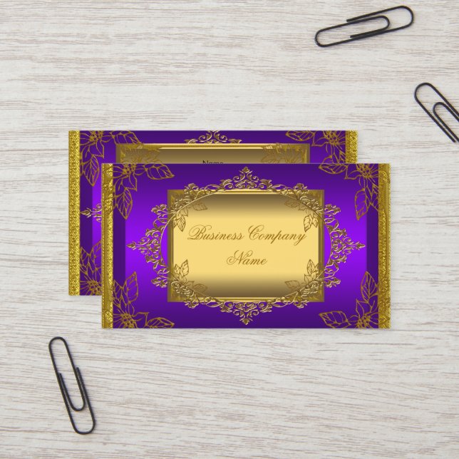 Elegant Classy Purple Gold Elite Business Card (Front/Back In Situ)