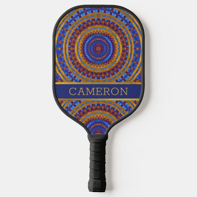  Elegant Classy Purple Gold Pattern Unique Stylish Pickleball Paddle (Back)