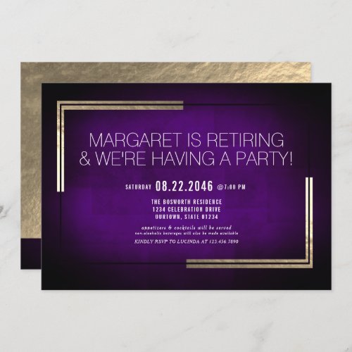 Elegant Classy PurpleGold Retirement Party Invitation