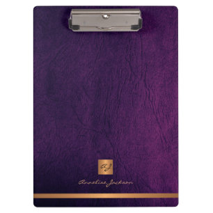 Elegant classy purple leather gold monogrammed clipboard