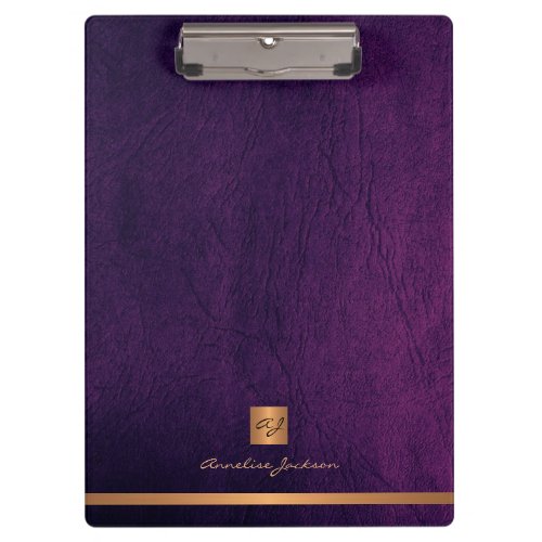 Elegant classy purple leather gold monogrammed clipboard
