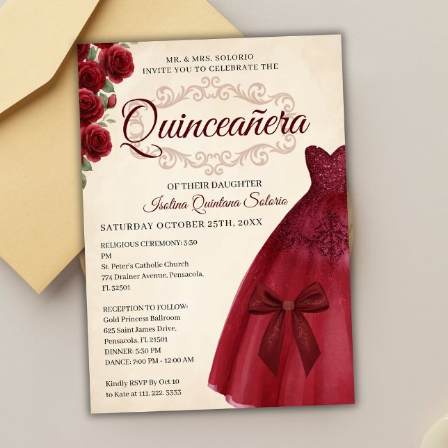 Elegant Classy Quinceanera 15th birthday Burgundy  Invitation (Creator Uploaded)