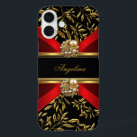 Elegant Classy Red Black Gold Damask Jewel iPhone 16 Plus Case<br><div class="desc">Elegant Elite Classy Red Black Gold Damask Jewel Elegant Classy Gold Damask Floral Fabulous iPhone Cover for Women and Girls.  Zizzago created this design PLEASE NOTE all flat images! They Do NOT have Glitter,  Diamonds Jewels or real Bows!!</div>