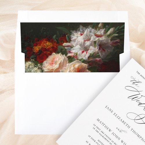 Elegant Classy Red Floral Fine Art Wedding Envelope Liner
