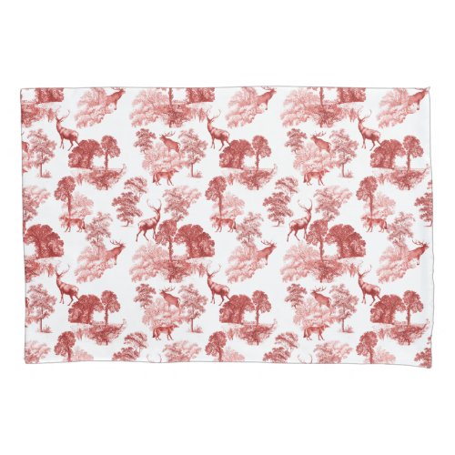 Elegant Classy Red French Toile Deer Fox Forest Pillow Case