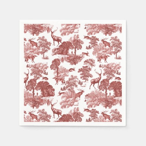 Elegant Classy Red French Toile Deer Pattern Napkins