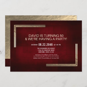 Elegant Classy Red/Gold Birthday Party  Invitation