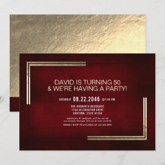 Elegant Classy Red/Gold Birthday Party Invitation