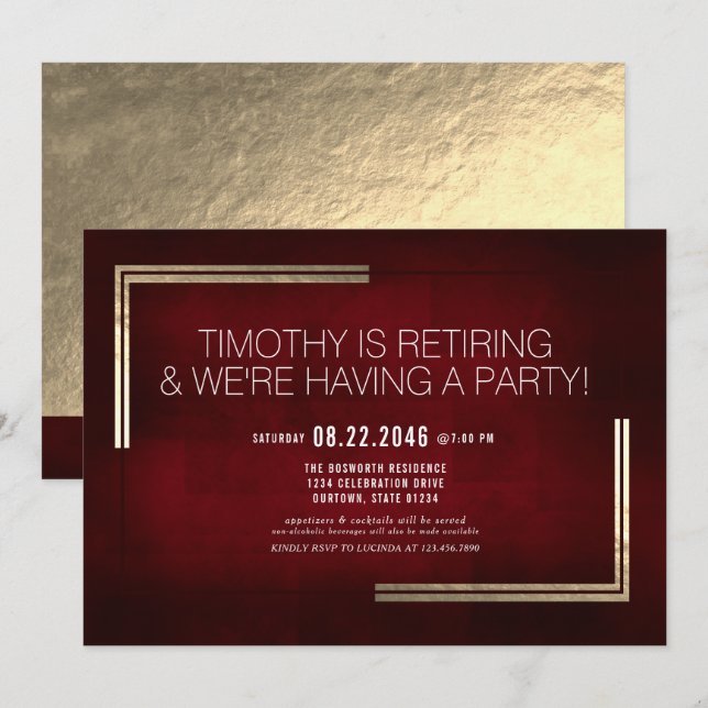 Elegant Classy Red/Gold Retirement Party Invitation (Front/Back)