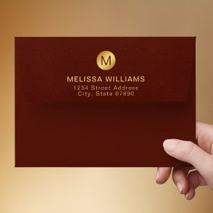 Elegant Classy Red Leather & Gold Monogram Name  Envelope