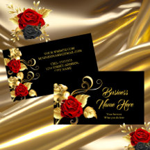 Elegant Classy Red Rose Black Gold Leaf