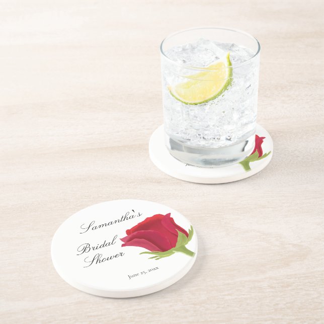 Elegant Classy Red Rose Bridal Shower  Coaster (Side)