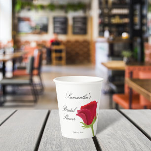 Elegant Classy Red Rose Bridal Shower Paper Cups