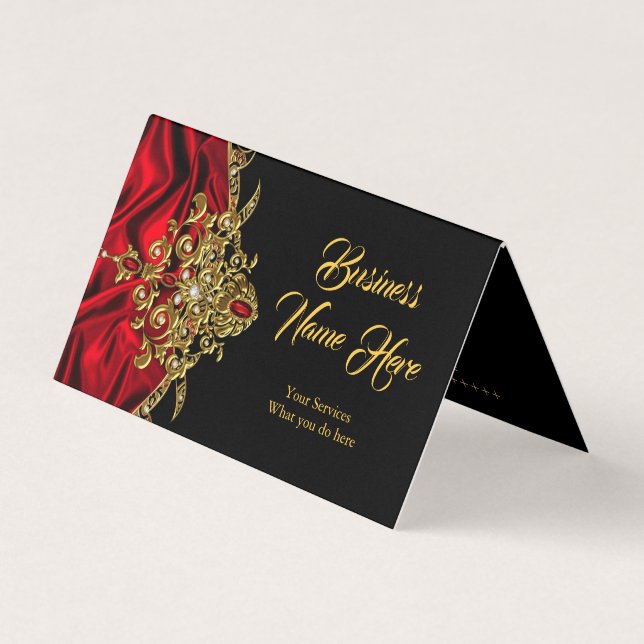 Elegant Classy Red silk Black Gold gem Business Card (Front)