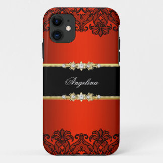 Elegant Classy Regal Red Lace Black Gold iPhone 11 Case