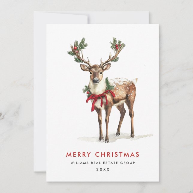 Elegant Classy Reindeer Merry Christmas Corporate Holiday Card (Front)
