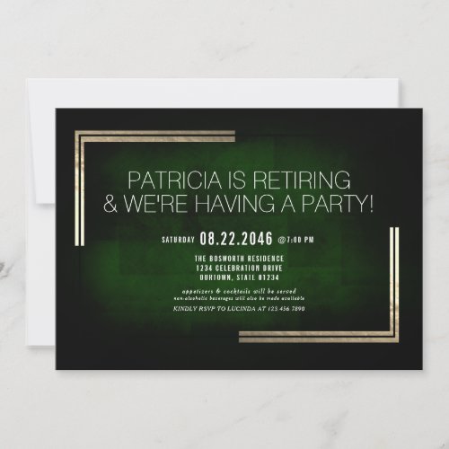 Elegant Classy Rich GreenGold Retirement Party  Invitation