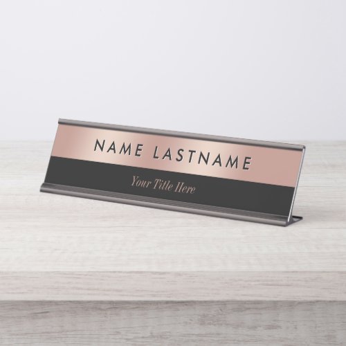 Elegant Classy Rose Gold Black Modern Custom Desk Name Plate