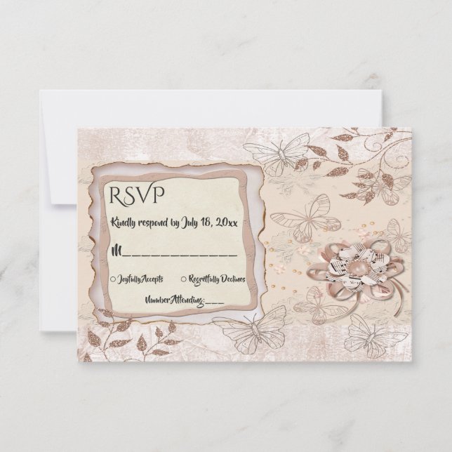 Elegant Classy Rose Gold Glitter Formal Wedding RSVP Card (Front)