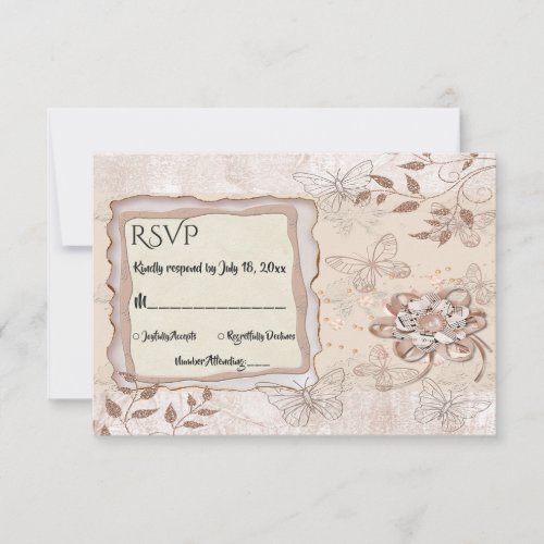 Elegant Classy Rose Gold Glitter Formal Wedding RSVP Card