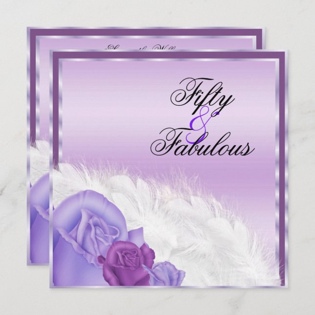 Elegant Classy Roses & Feathers Fabulous 50 Invitation (Front/Back)