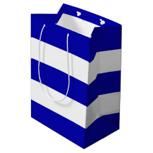 Elegant Classy Royal Blue White Stripes Medium Gift Bag